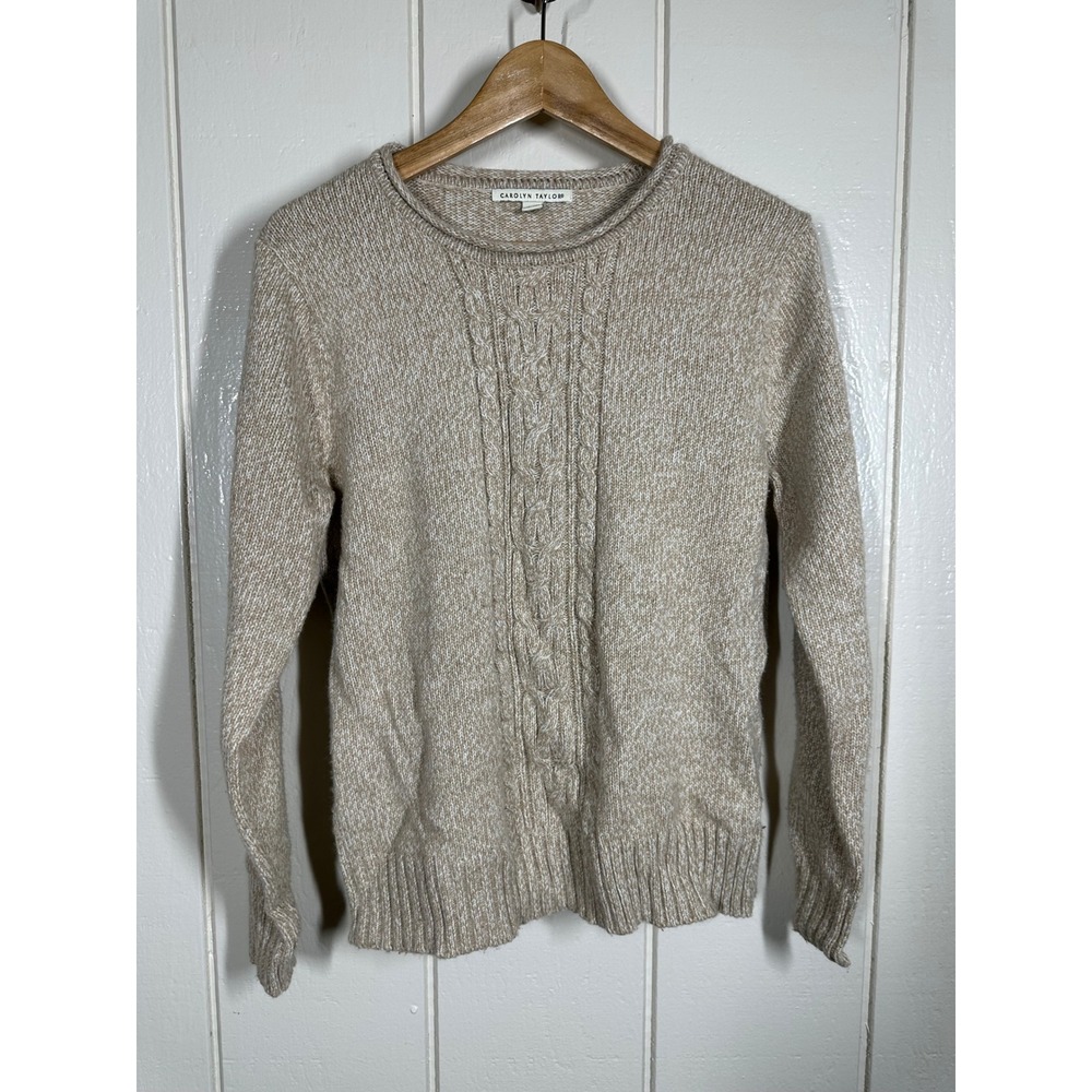 Carolyn Taylor Sweater Womens L Beige Cable Knit Crew Neck Pullover Marl Casual